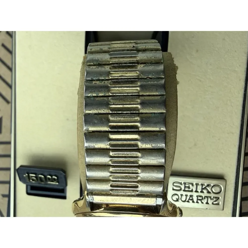 Vintage Seiko 6533-8019 Quartz Day Date Gold Tone Men’s Watch Box Runs Speidel
